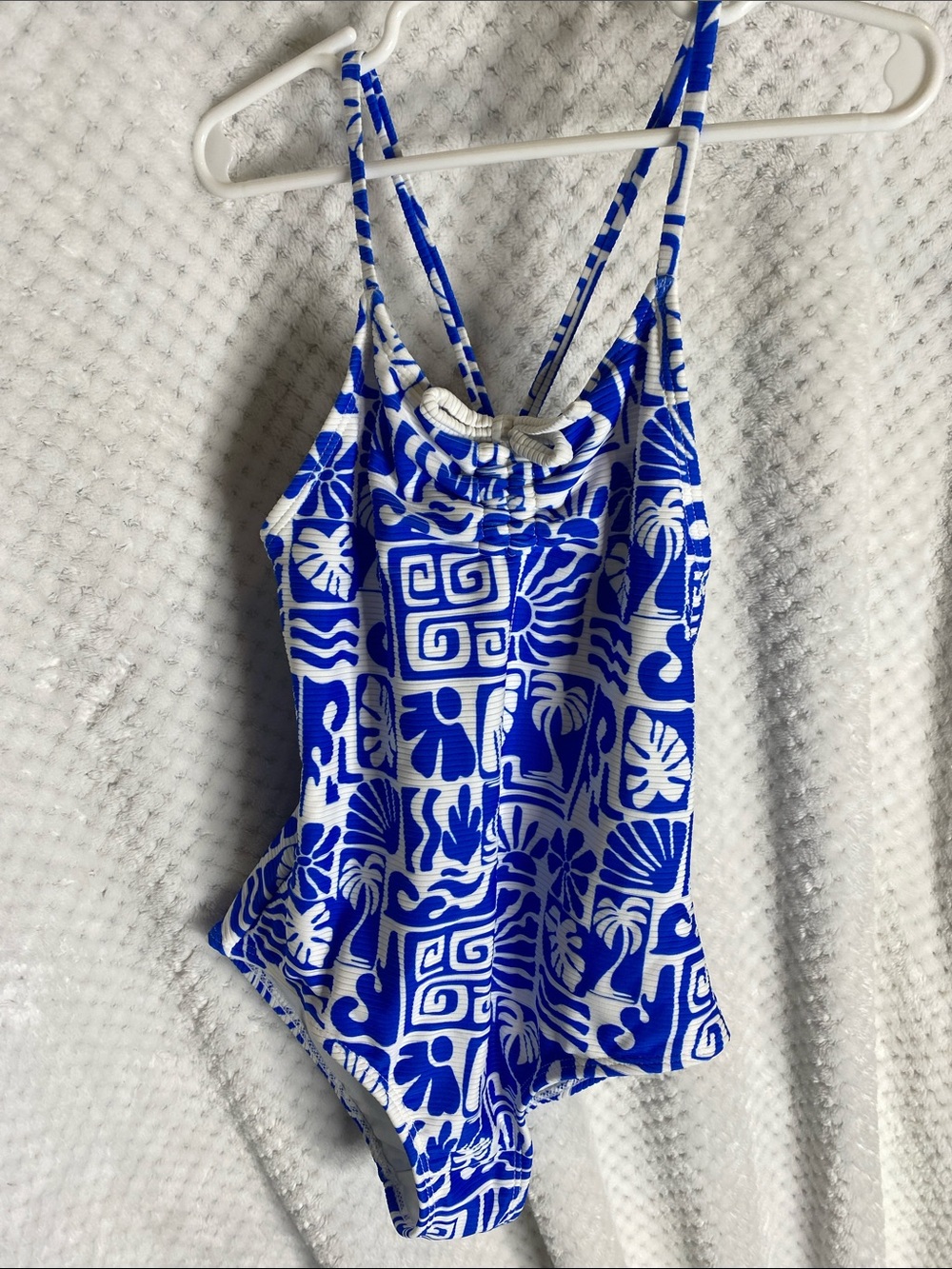 wonder nation Blue & White Tropical Print One-Piece Swimsuit